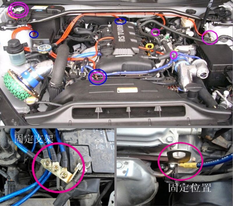 Auto Gemodificeerde Universele 5-Punt Aarding Draad Aarde Kabel Systeem Kit Hoge Prestaties Verbeteren Power Blauw/Rood/Paars