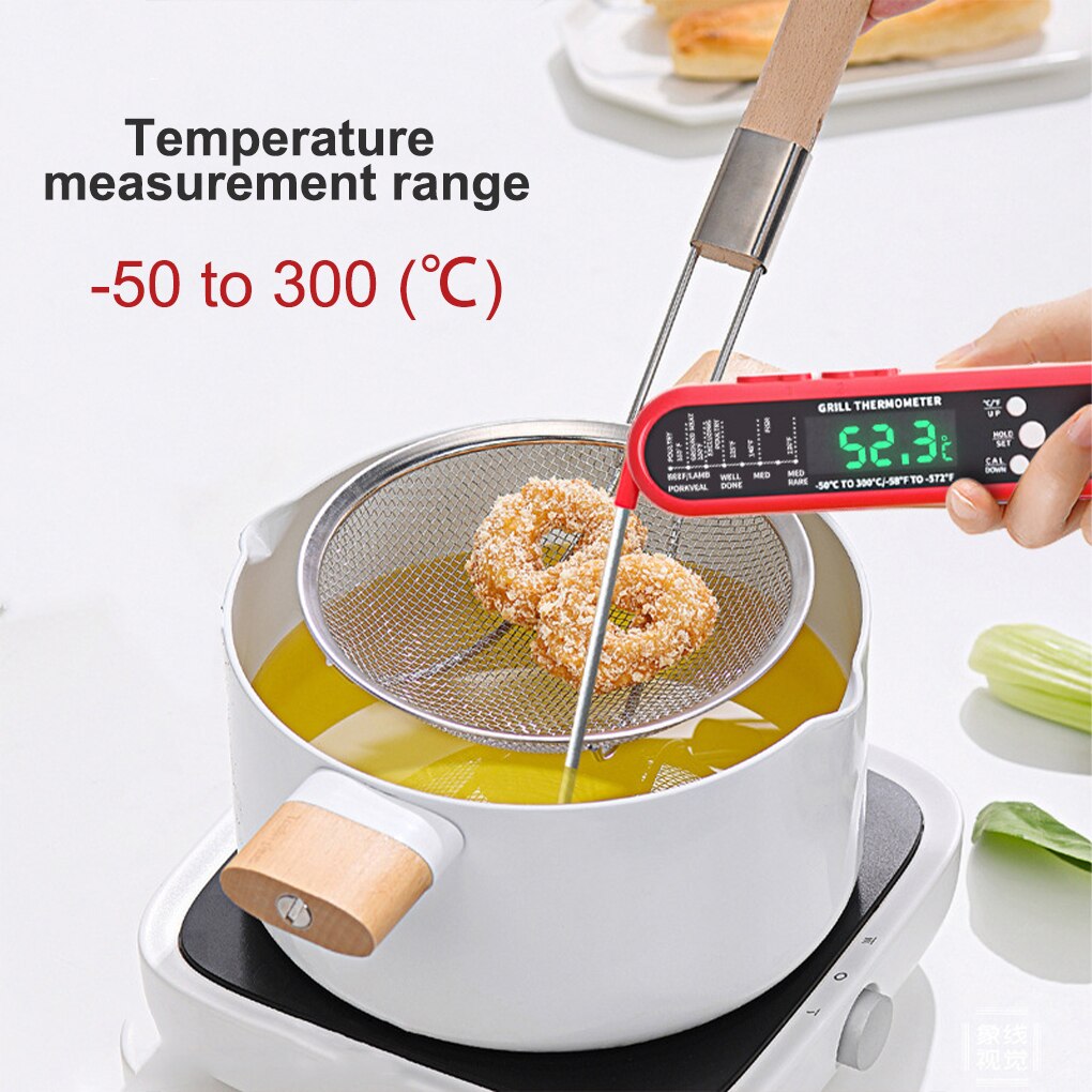 Food Thermometer Stainless Steel Probe LCD Digital Instant Read High Accuracy Fodable Over-temperature Clock Temperature Guage