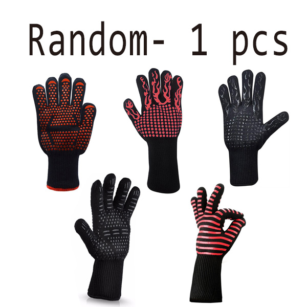 500-800 grader extremt värmetåliga grillhandskar för bakning grillning ugnsvantar kökstillbehör matlagningshandskar: Slumpmässigt - 1 st