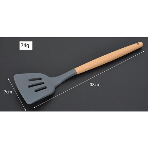 8 Soorten Zwarte Siliconen Hout Spatel hittebestendig Soeplepel non-stick Speciale Koken Schop Voor Keuken gereedschap 10100C: Leak Shovel