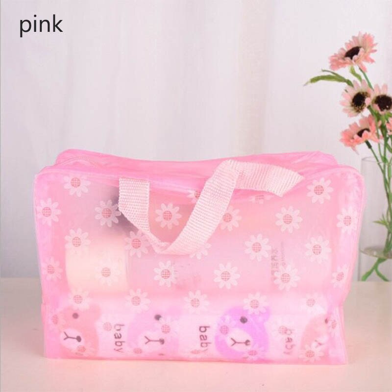 Waterproof PVC Save Space Floral Travel Accessories Transparent Make Up Organizer Toiletry Bathing Storage Cosmetics Bag: Pink