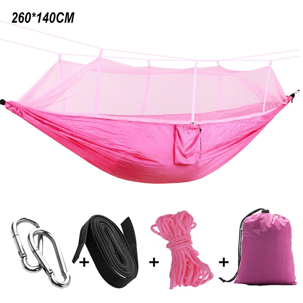 Camping Tent Hammock with Mosquito Net High Strength Fabric Hanging Bed Outdoor Hunting Sleeping Swing 1-2 Person Hammock: Pink Hammock