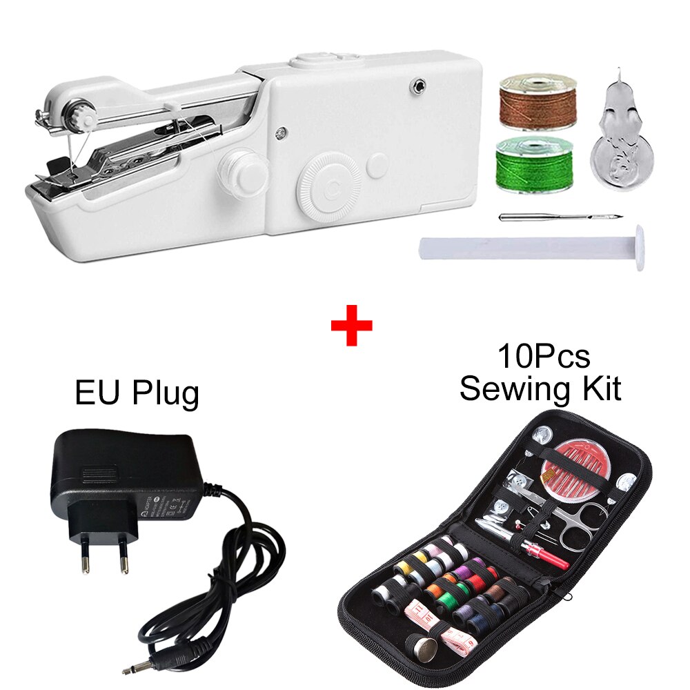 Draagbare Mini Hand Naaimachine Elektrische Steek Huishoudelijke Handheld Naaimachine Cordless Handwerken Quick Kleding Stitchin: White Set 2