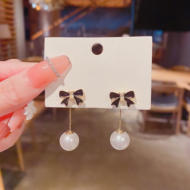 Boucles d'oreilles coréennes élégantes en Imitation de perles pour femmes, bijoux brillants en strass, à la , pour fête de mariage, pour amis