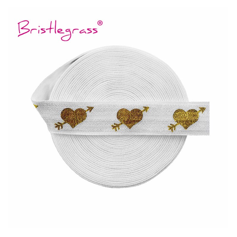 Bristlegrass 5 yard 5/8 " 15mm cupido's pijl liefdeshart folie print vouw elastieken foe spandex band haarelastiek tutu jurk naaien: Wit