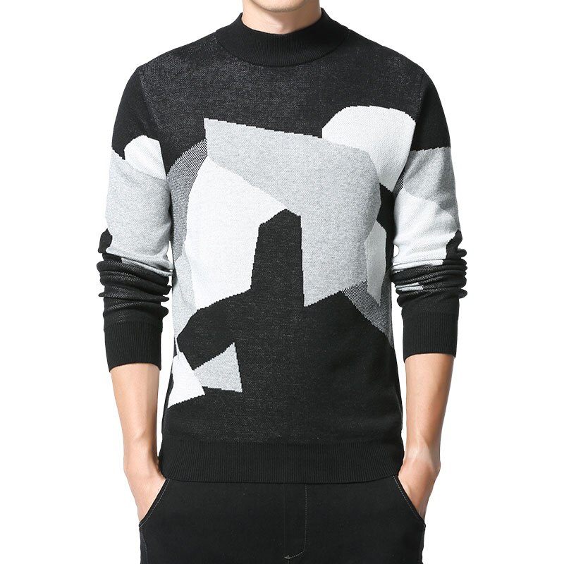 Herfst winter merk gebreide wollen grafische halve coltrui coole truien heren casual herenkleding: Zwart / Xxxl