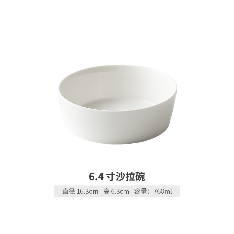 Pure White Ceramic Plate Bowl Home Nordic Vegetable and Fruit Salad Bowl Plate Dish Steak Plate Restaurant Storage Tableware: 1pcs- 6.4 inch