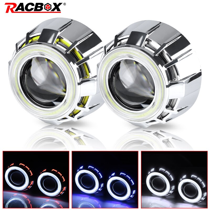 Lente de proyector Bi Led de doble Ojo de Ángel, 3,0 y 4,0 pulgadas, blanco, rojo, azul, Ojo de Ángel, readaptación H7, conjunto de Faros para automóvil, H4, 2,5