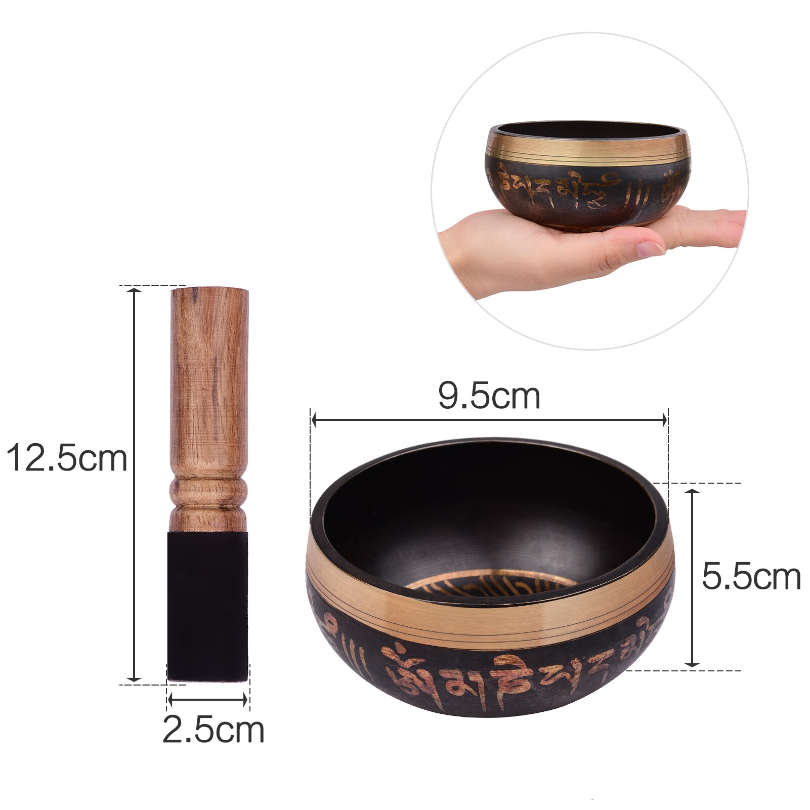 Ammoon – ensemble de bols chantants tibétains de 10.5cm/4 pouces, avec son en métal fait à la main, coussin doux de couleur aléatoire) et bâton en bois