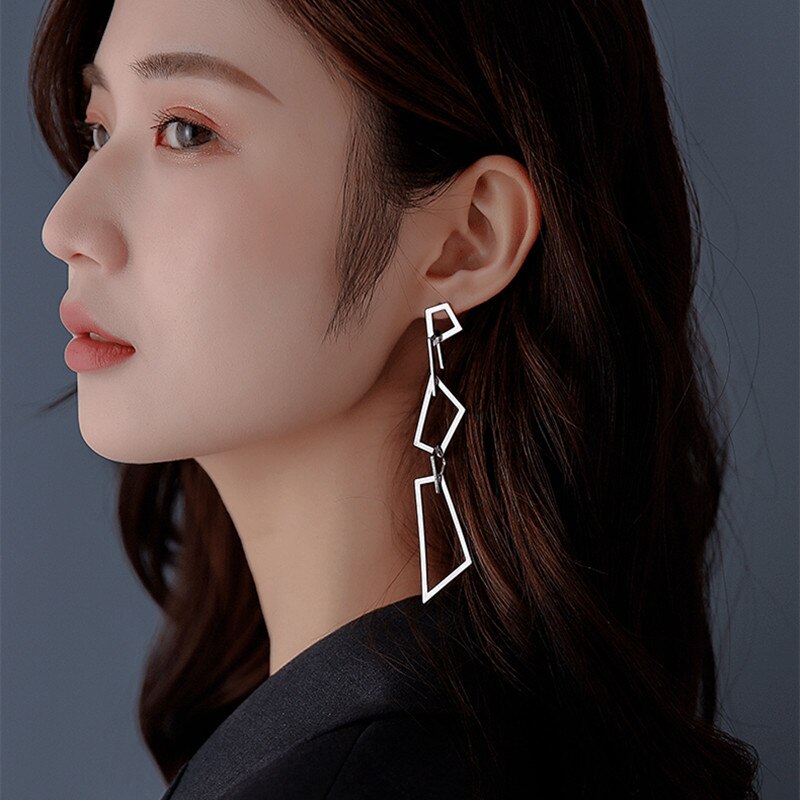 Pendientes colgantes de Metal de Color dorado , pendientes largos geométricos huecos para mujer, joyería para banquete, de