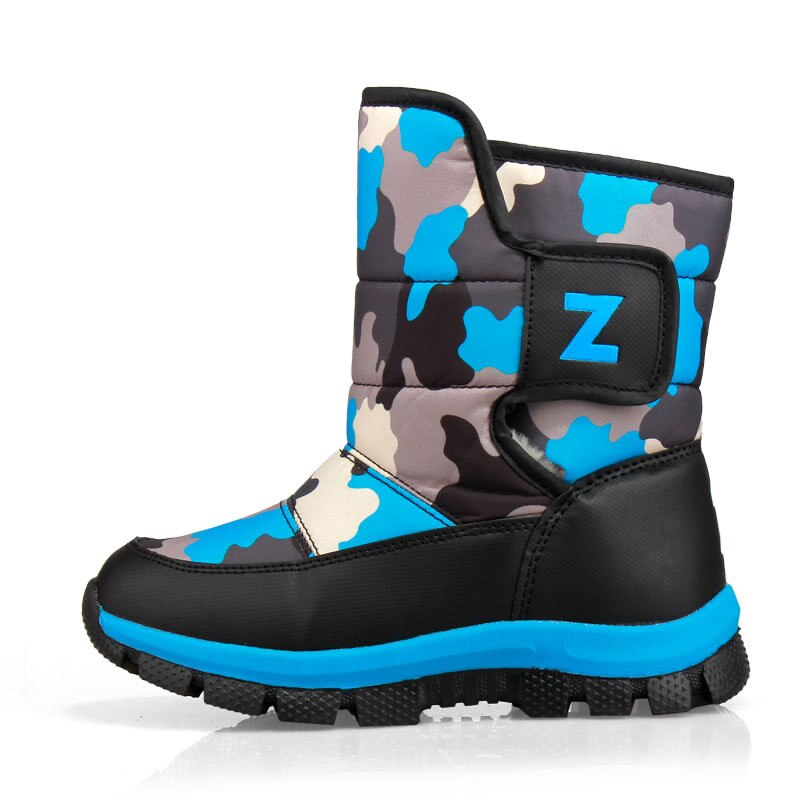 Kinderen waterdichte sneeuwlaarzen winter camouflage antislip stijgijzers platform laarzen voor meisjes jongens kinderen halfhoge pluche warme schoenen: Blauwe camouflage / 34