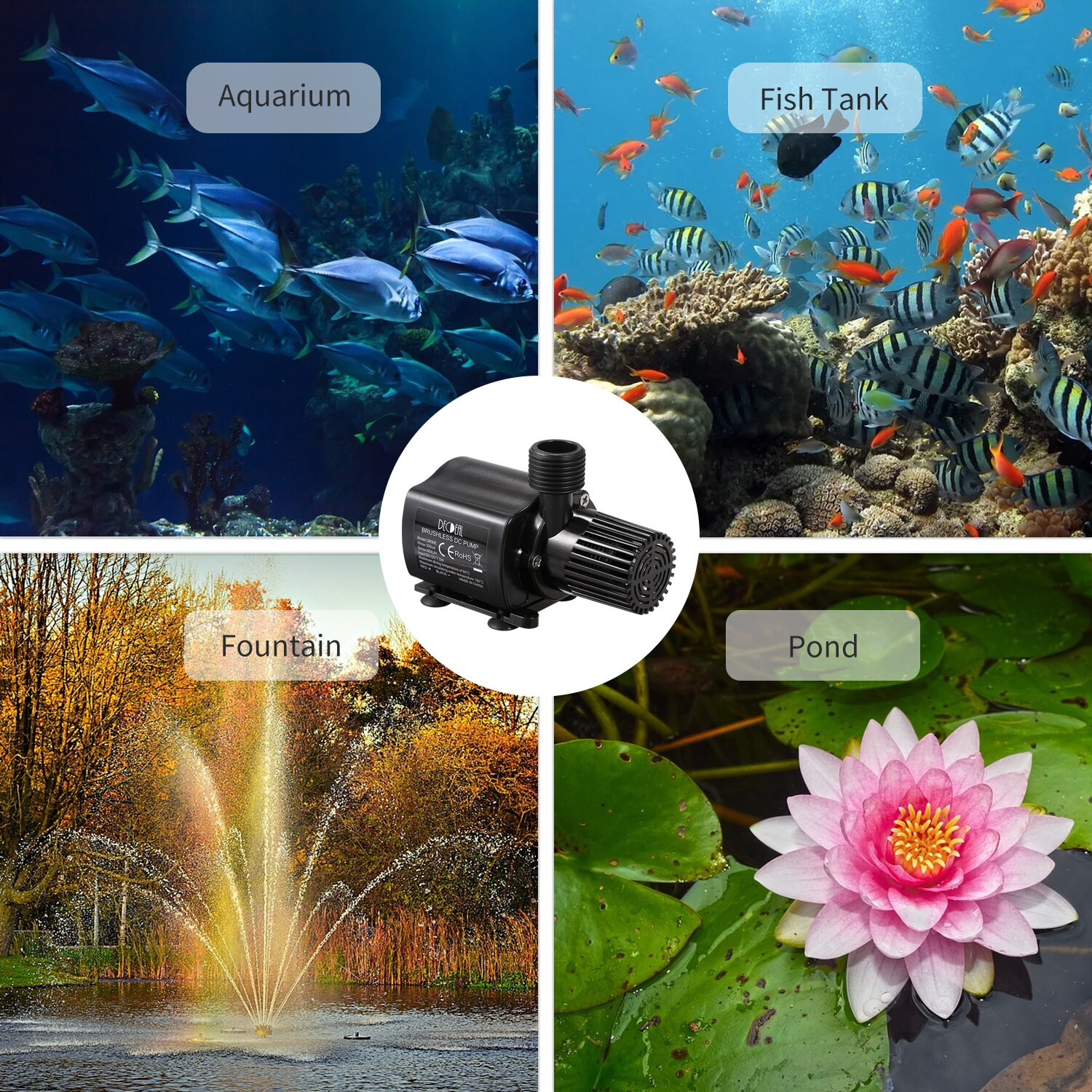 Brushless Water Pump Ultra-quiet DC24V Micro Waterproof Submersible Pump for Fountain Aquarium Pond Circulating 800L/H 16W Lift