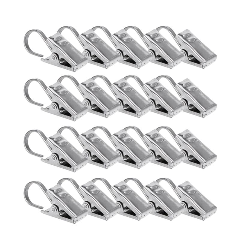 20 Stuks Roestvrij Draperie Ringen Satijn Nikkel Gordijn Clips Met Haak Gordijn Haak Metalen Ringen Clips: Default Title