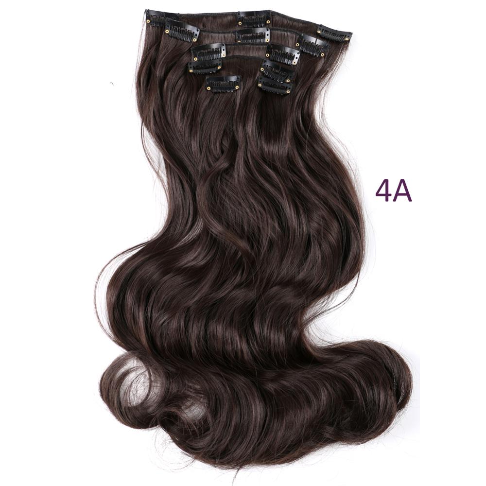 Synthetic Hair 22inch 12clips Hairpiece Body Wave Synthetic High Temperature Fiber Black Brown Ombre Clip In Hair Extensions: 4A