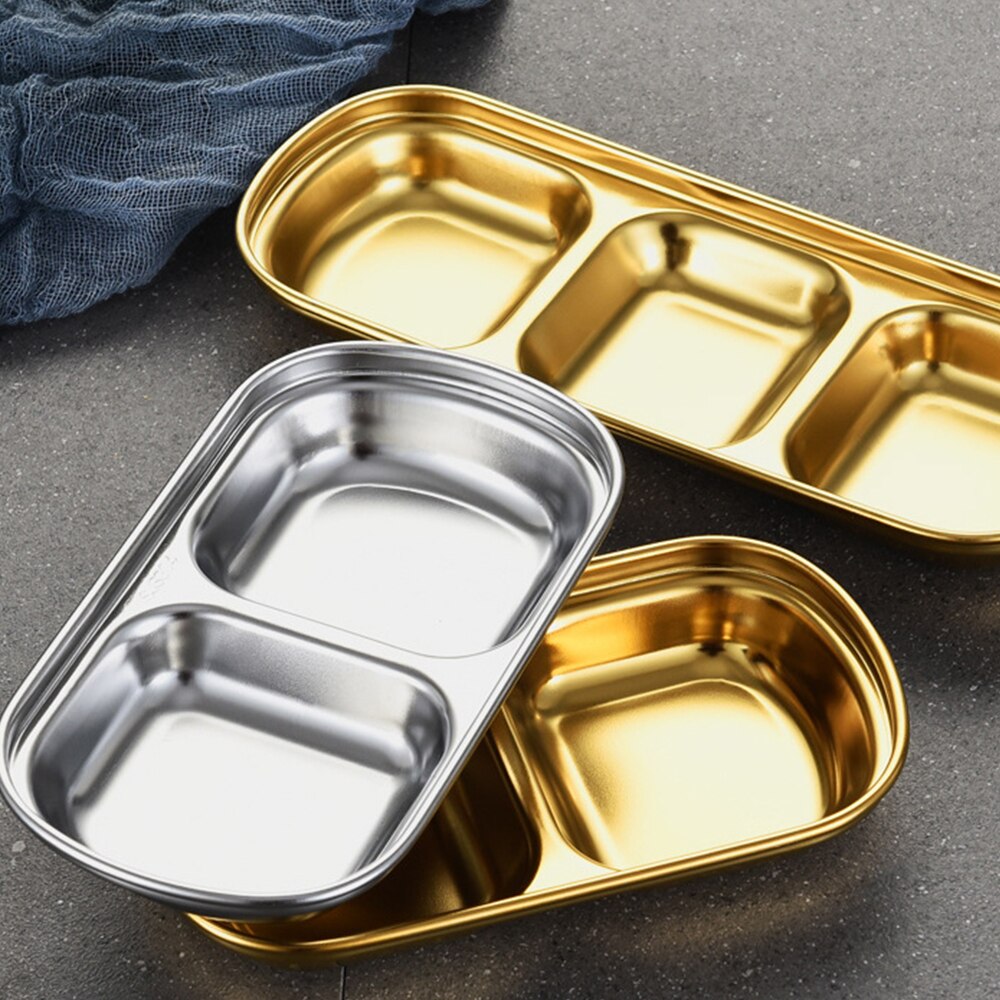 Kitchen Stainless Steel Storage Organizer Plate Saucer Snacks Vinegar Soy Plates Tableware Food Seasoning Tray Dish Tableware