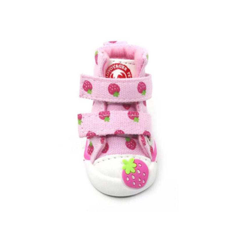 4Pcs/set Dog Cat Canvas Shoes Pet Cozy Strawberry Sneakers Chihuahua Yorkies Anti-slip Footwear for Small Large Dogs Cats XS-XL: Pink / S