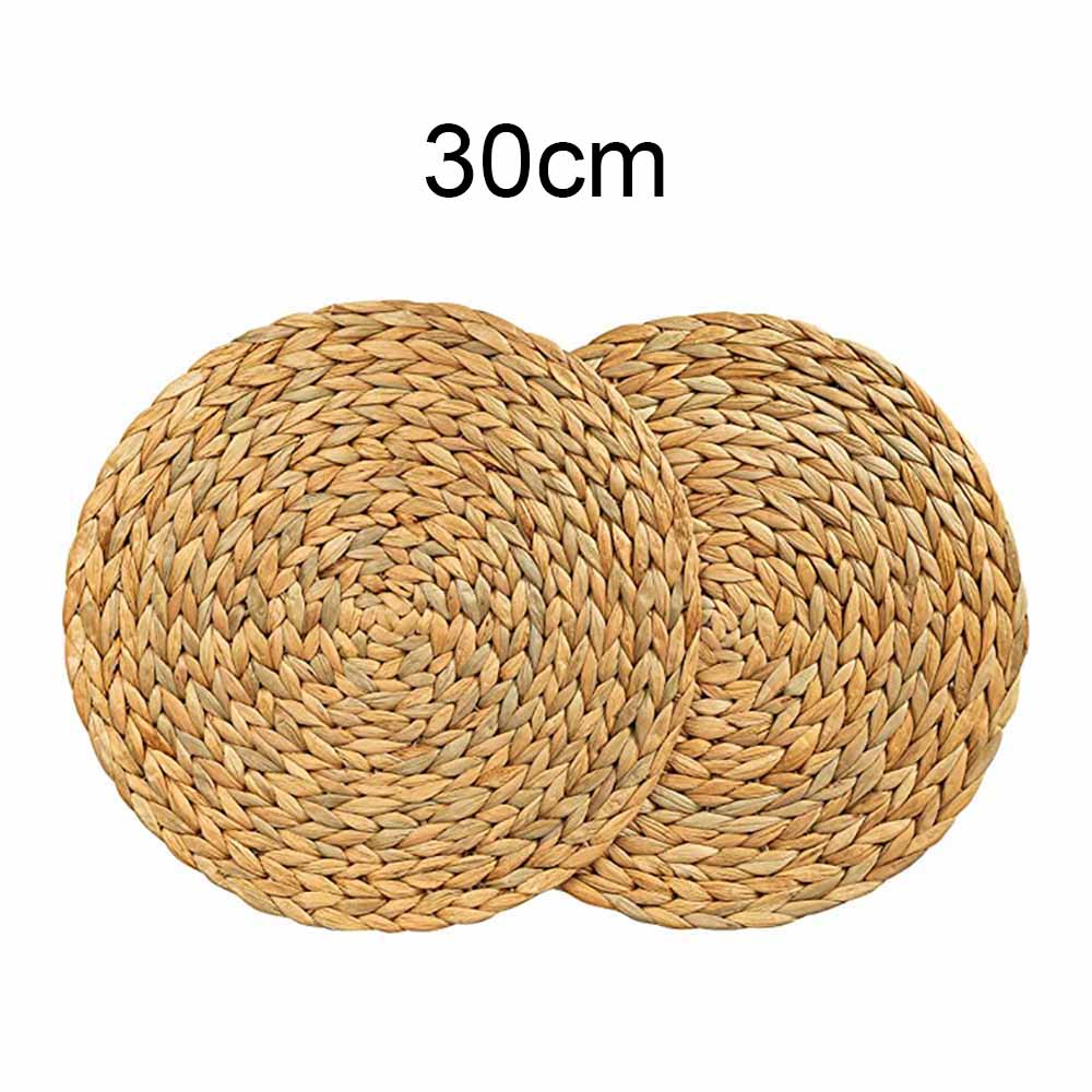 Manteles Individuales redondos de mimbre Natural, tapetes tejidos para mesa de comedor, calor, posavasos, 38/35/30cm, 2 unidades: 30cm