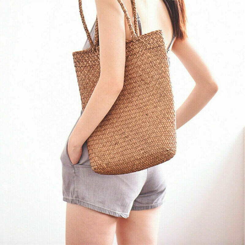 Sac à main fait-main pour femmes, en paille d'été, fourre-tout de plage, panier à bandoulière, sacs de Shopping