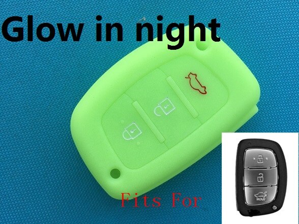 3- knops slimme siliconen sleutelhoes voor hyundai tucson  ix35 solaris  i25 i30 mistra accent afstandsbediening, klapbehuizing, leeg: Lichtgevend groen