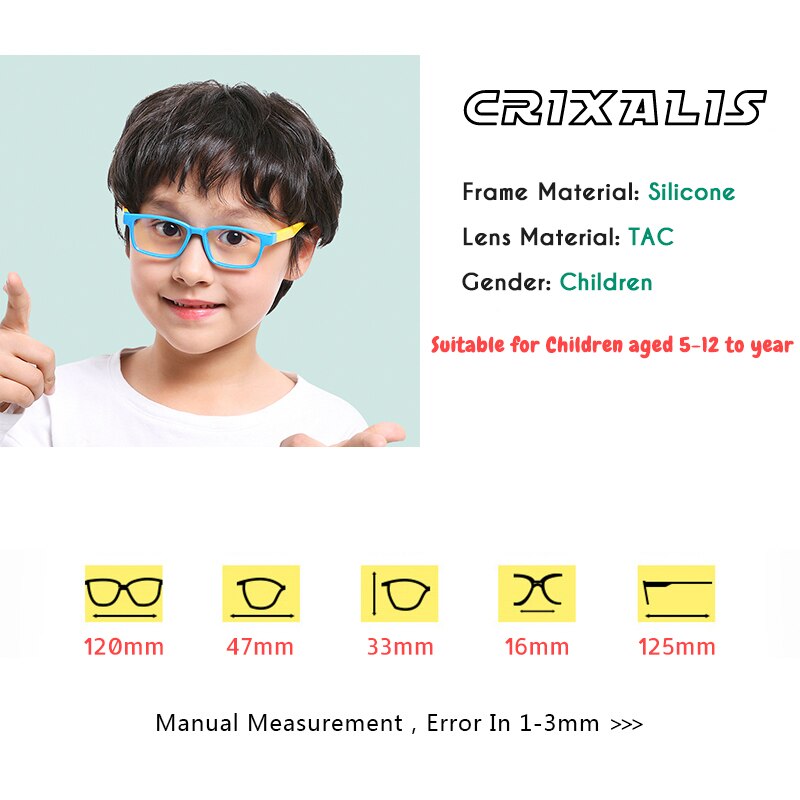 Crixalis rektangel computer blokerende briller børn silikone ultralet fleksibel blød optisk ramme blå lys briller børn
