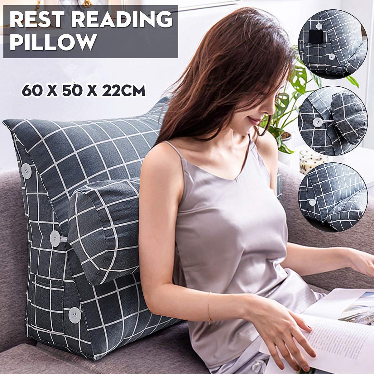 45x50x22cm / 60x50x22cm Grey Triangular Wedge Lumbar Pillow Support Cushion Backrest Bolster Soft Headboard