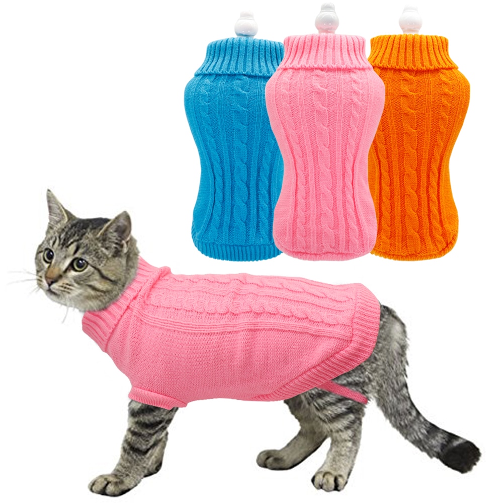 Katttröja vintervarma bomull kattkläder kattunge kappa jacka stickad katttröja husdjurshund kläder för små hundar katter