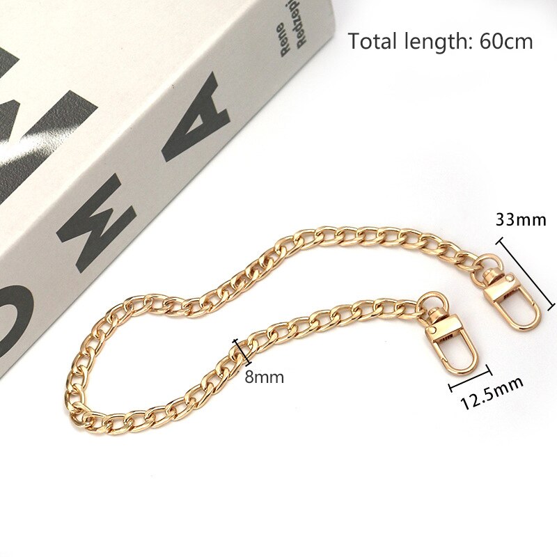 20cm/40cm/60cm/100cm/120cm metallkedjor för att byta axelväska axelrem kedja guld/silver handväska handväska handväska väska tillbehör: Guld -60cm