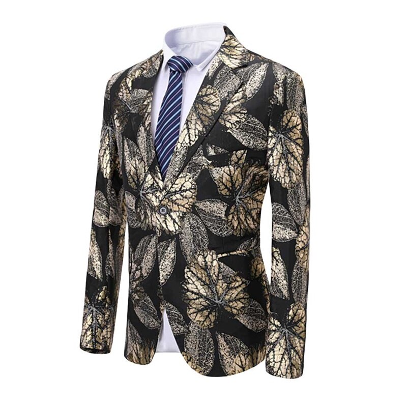 YUNCLOS noir feuille d'or hommes Costume Veste de mariage costumes pour hommes fête vestes hommes Veste Homme Costume une boucle XS-3XL