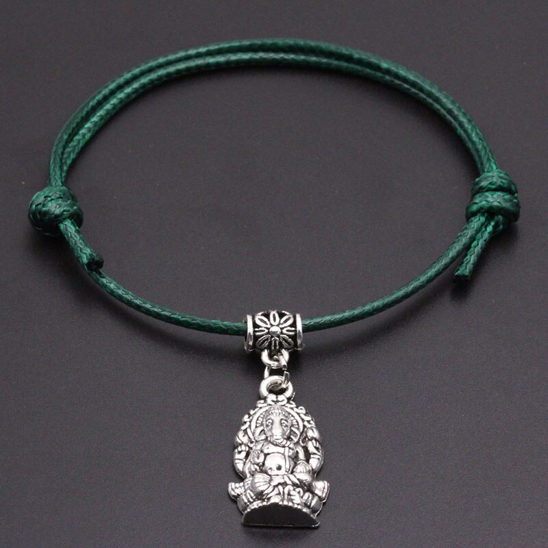 Ganesha – Bracelet à cordon en fil rouge, pendentif éléphant bouddha, porte-bonheur, café noir, fait à la main, pour Couple amoureux: Green