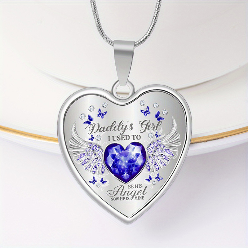 12 Maanden Angel Wings Daddys Meisje Hart Hanger Ketting Verjaardagscadeaus Voor Daugher Epoxy Sieraden: Blue White Zinc Plated