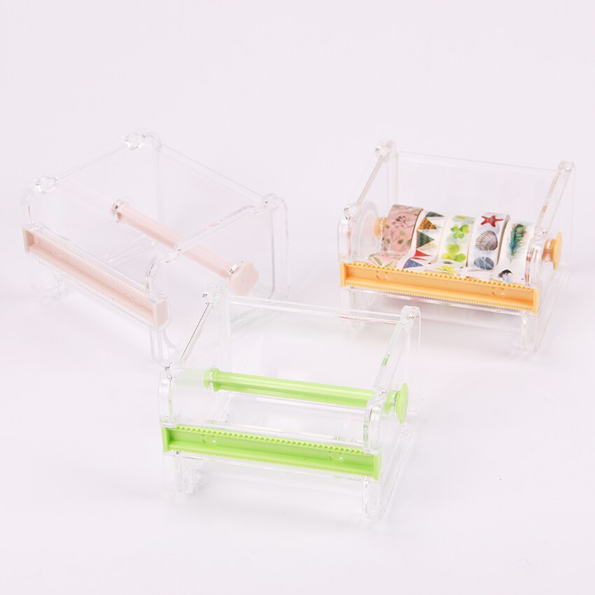 Dispensador de cinta adhesiva transparente, Simple y , soporte de papel Washi para escritorio de oficina, con cortador de cinta, 1 unidad