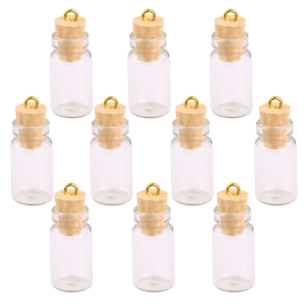 Mini Vacío claro colgante de botellas de cristal con tapas, 10 Uds., frascos de vidrio para deseos, colgantes DIY