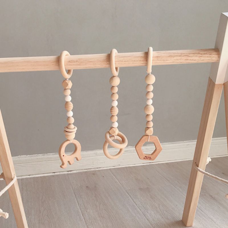 3 Pcs Nordic Style Cartoon Solid Wood Fitness Rack Pendant Children Room Decoration Baby Infants Ring-pull Toy Hanging Ornaments