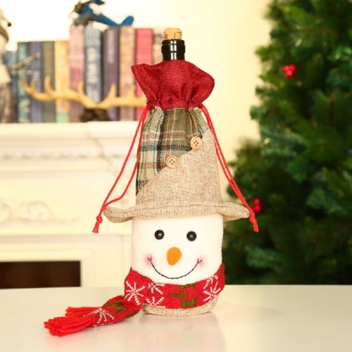 Jul vinflaske sag dække santa snemand fest ornament bord xmas dekoration: B2