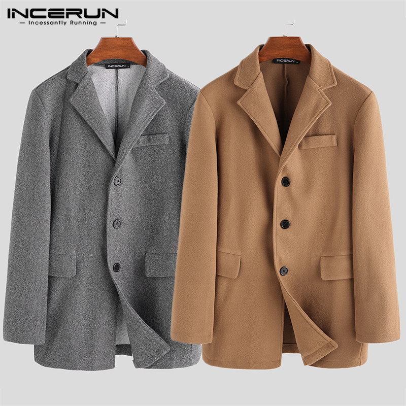 INCERUN Winter Mannen Geul Faux Fleece Blends Jassen Lange Mouwen Solid Casual Business Jassen Streetwear Mannen Overjassen