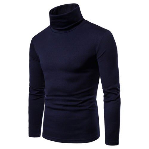Mens Thermal Turtle Neck Skivvy Turtleneck Sweaters Stretch Shirt Tops: Navy Blue / XL