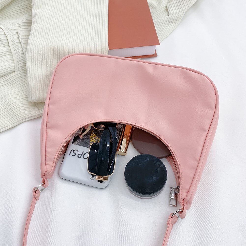 Mode Vrouwen Pure Kleur Schouder Onderarm Zwervers Zakken Casual Dames Rits Kleine Portemonnee Top-Handvat Handtas Voor Vrouwen trend