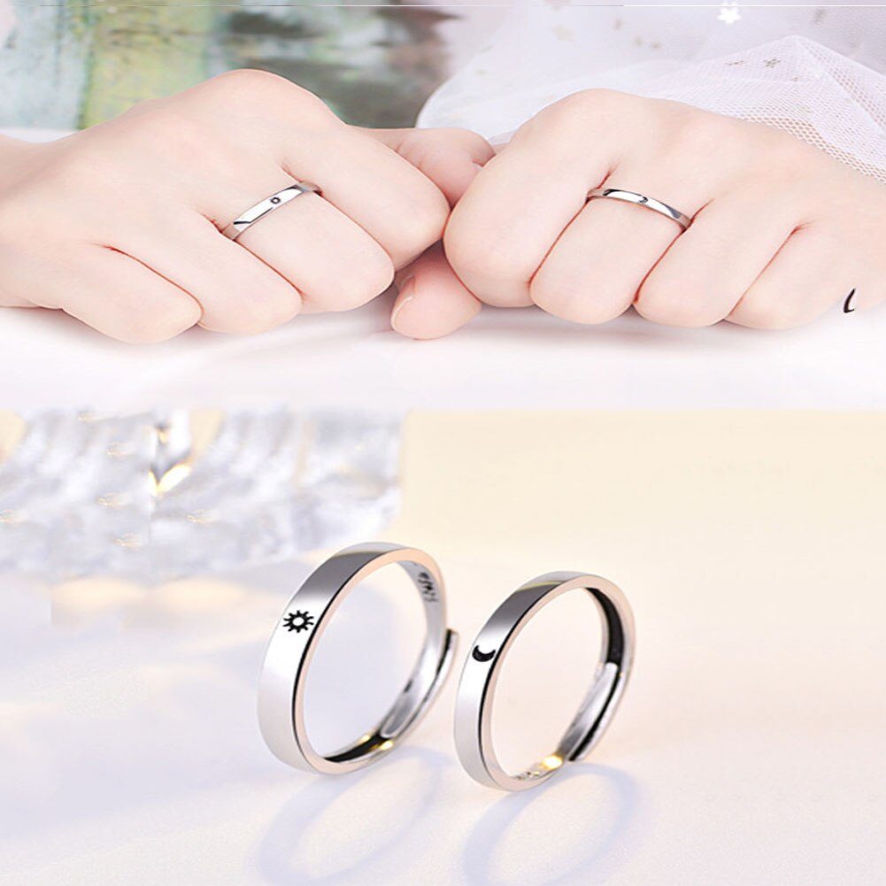 1PC Minimalistischen Silber Farbe Sonne Mond Offenen Ring Für Frauen Männer Liebhaber Einzigartige Carving Crescent Engagement Hochzeit Ring Schmuck