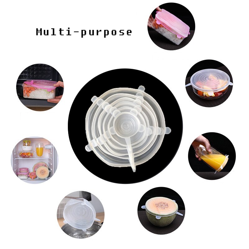 6 pièces/ensemble couvercle en Silicone alimentaire couvercles en Silicone universels, pour ustensiles de cuisine bol réutilisable couvercles extensibles accessoires de cuisine couvercle de bol