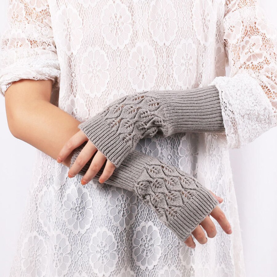 Guanti da donna eleganti scaldamani guanti invernali braccio da donna uncinetto a maglia guanto finto scaldamuscoli caldi senza dita guanti