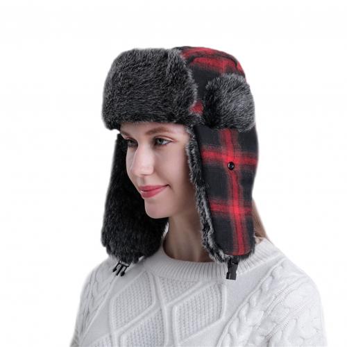 Gorro grueso de invierno para hombre y mujer, gorra Bomber rusa con orejera a cuadros, transpirable, frío, cálido, para ciclismo, turismo, Ushanka: Rojo