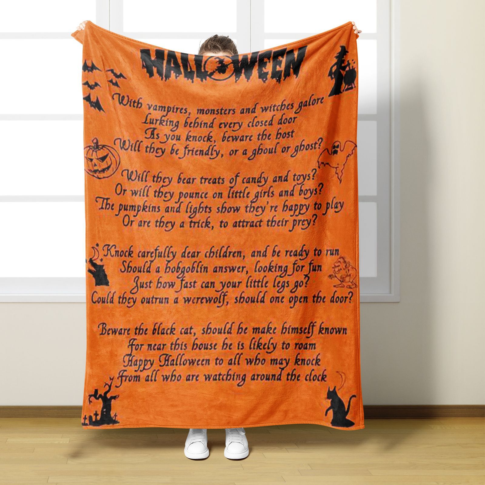 Orangefarbene Halloween-Flanelldecke für Höhle Winter, warm, weich, Karikatur-Kürbis, Digital bedruckt, Überwurfdecken für Sofa, Bettdecke