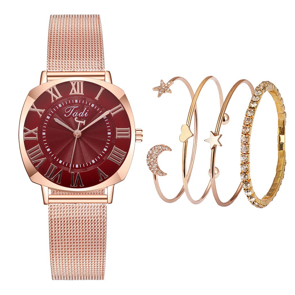 Vrouwen Shining Casual Quartz Rvs Newv Band Armband Horloge Set: C