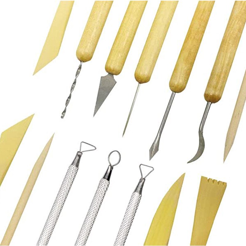 14pcs Clay Sculpture & Ceramics Tool Set With Canvas Zippered Case Wooded Steel Pottery Tool All-in-one Beginner's Starter Kit