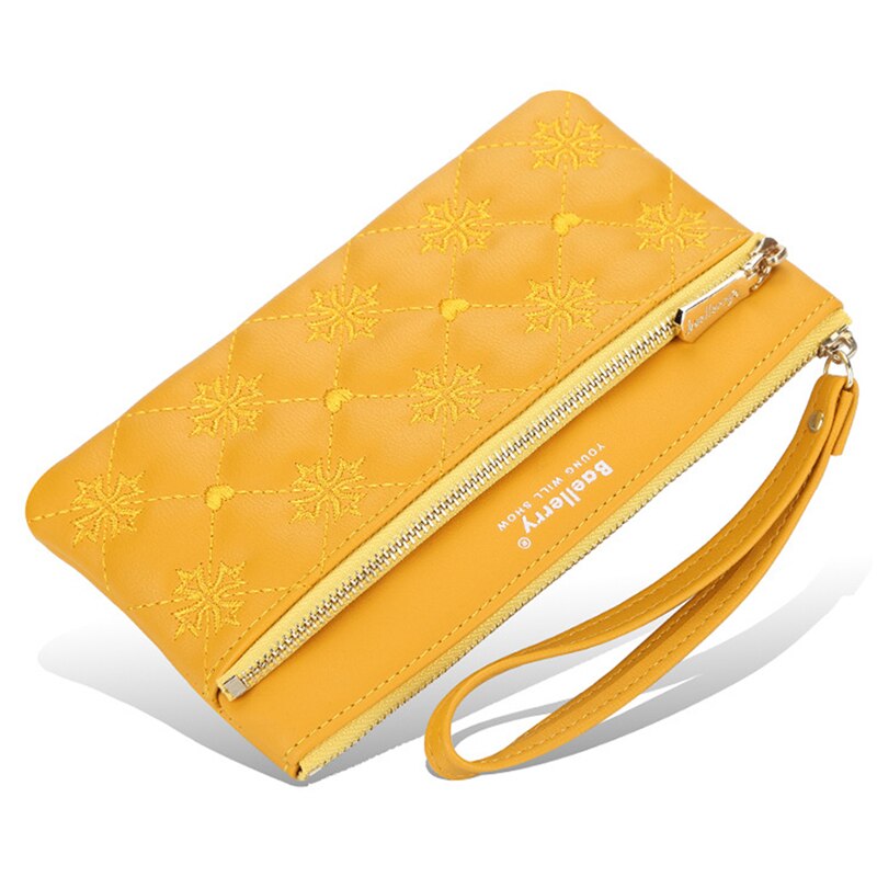 Carteira feminina bolsas senhoras longo coreano bordado grande capacidade zíper bolsa de embreagem nova moda carteira feminina carteras carteira: yellow