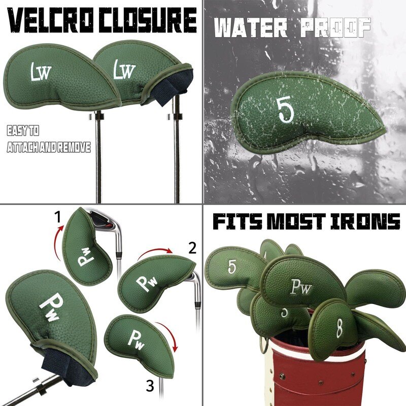 Juego de cubiertas de cabeza de hierro para Golf, conjunto de cubierta de cabeza de hierro de cuero sintético grueso, compatible con todas las marcas, 12 Uds.,