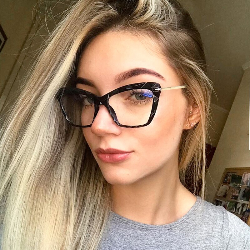 Blue Light Blocking Glasses Oversized Cat Eye Glasses Frame Crystal Woman Transparent Eyewears Clear Femme