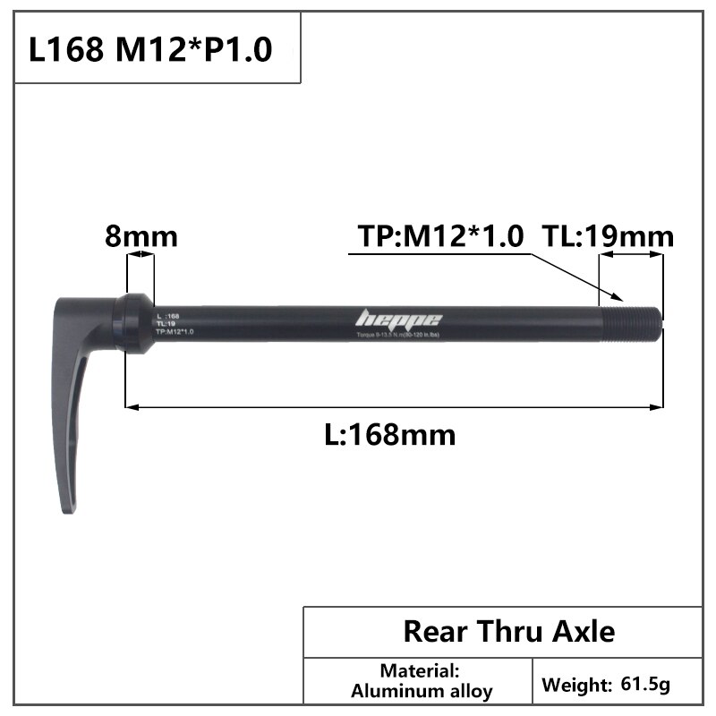 HEPPE – axe de fourche avant et arrière pour vtt, 12x100, 12x110, 12x142, 12x148, dégagement rapide, M12xP1.0/P1.75: L168 M12x1.0