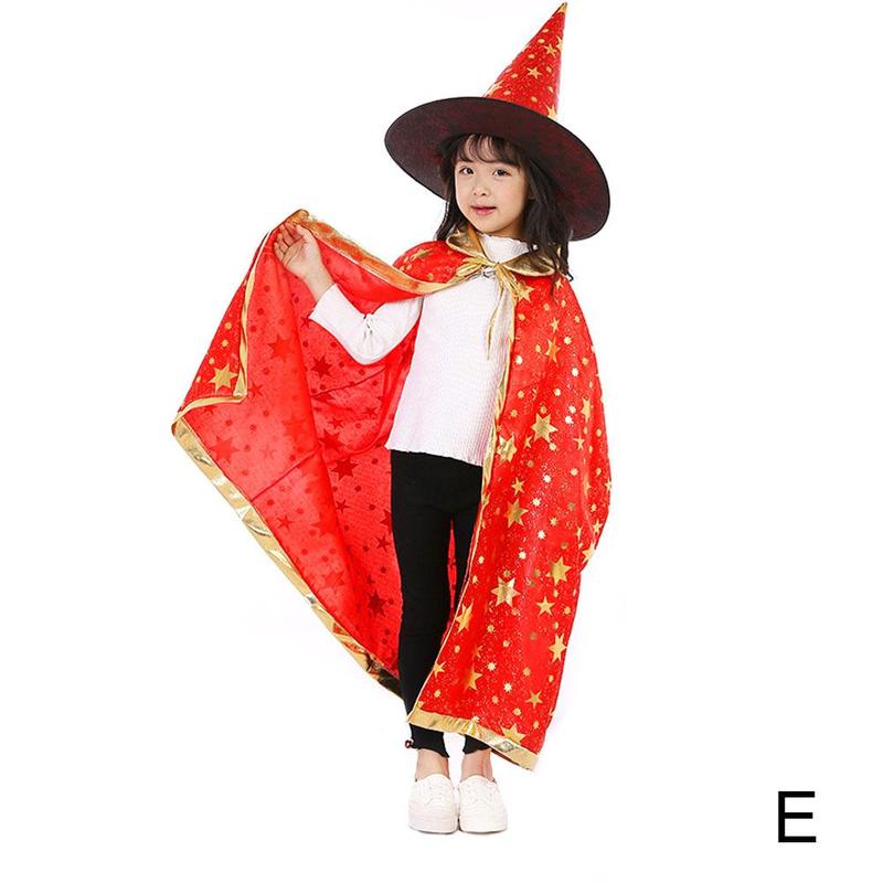 Halloween Mantel Kinderen Prestaties Kostuum Kleine Tovenaar Vijf-sterren Heks Mantel Cosplay Pak Hoed O1U7