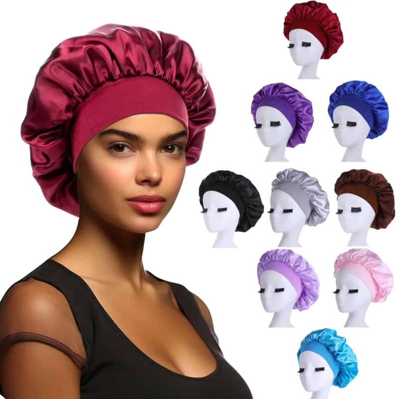 Cappello da notte solido in raso elastico contralto 1 pz Cuffia per la cura dei capelli Berretto da notte Multi-colore riutilizzabile Accessori per cuffia da notte per la casa delle donne